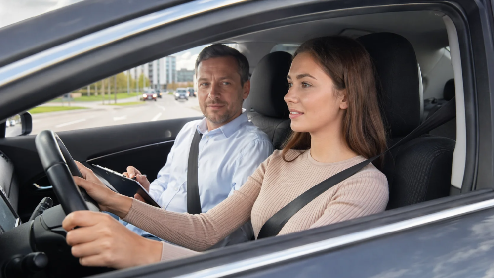 Ученик и инструктор во время обучения вождению в автошколе «Формула» в Тюмени